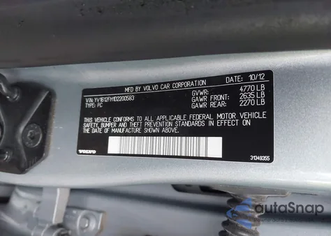 2013 Volvo S60 T5 from USA, damaged, VIN YV1612FH1D2200583
